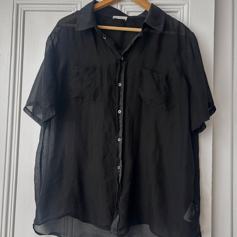 Silklaundry short sleeve Black Sheer Button Down Shirt